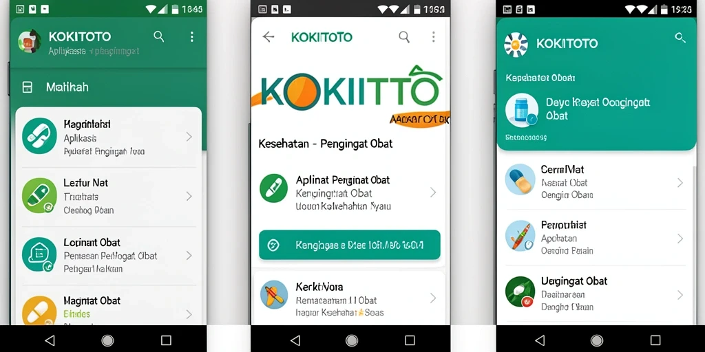 Screenshot utama KOKITOTO menampilkan antarmuka Pengingat Obat.