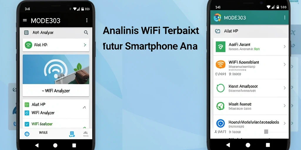 Tampilan antarmuka utama MODE303 menunjukkan analisis jaringan WiFi yang detail.