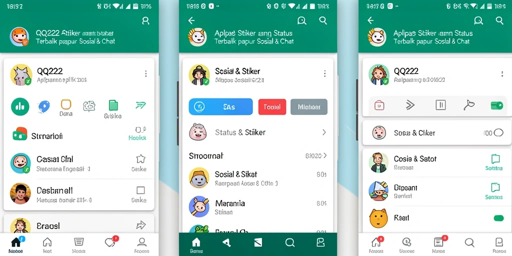 Screenshot antarmuka QQ222 dengan berbagai stiker menarik.