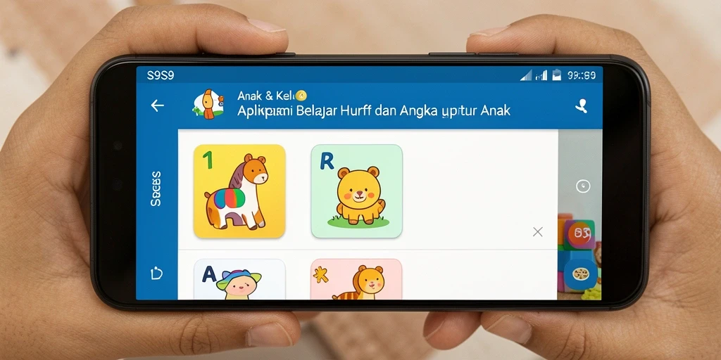 Antarmuka menarik S9S9 untuk belajar huruf dan angka.